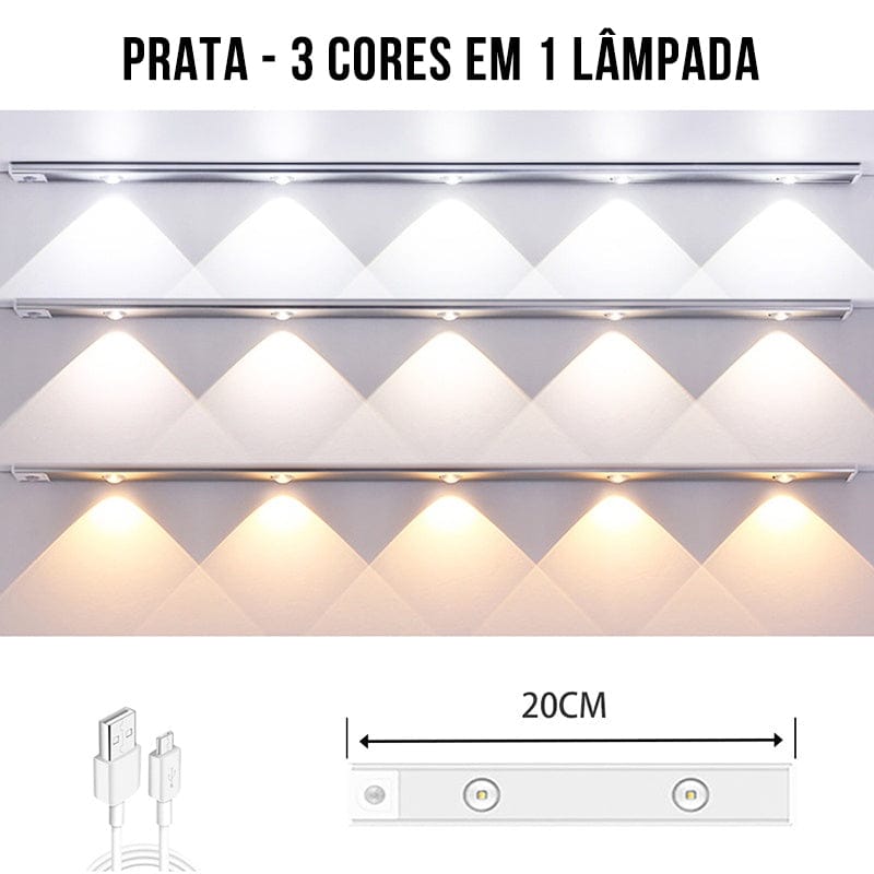 Barra Luminaria LED Regulável em 3 Cores com Sensor de Presença