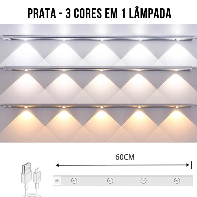 Barra Luminaria LED Regulável em 3 Cores com Sensor de Presença