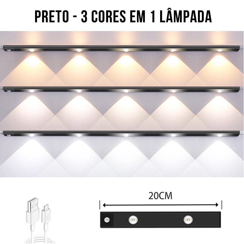 Barra Luminaria LED Regulável em 3 Cores com Sensor de Presença