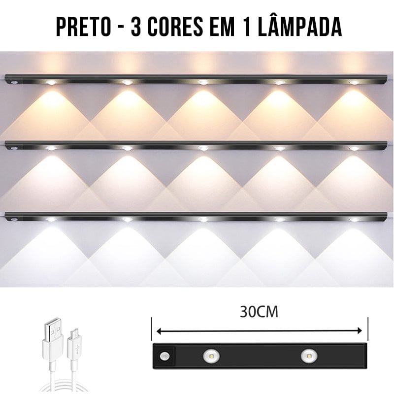 Barra Luminaria LED Regulável em 3 Cores com Sensor de Presença