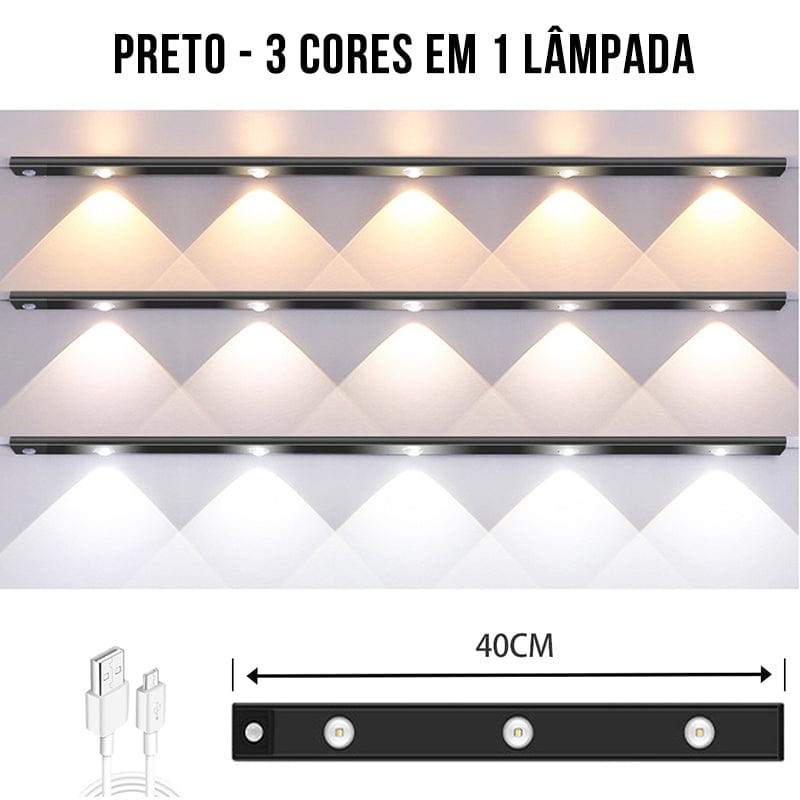 Barra Luminaria LED Regulável em 3 Cores com Sensor de Presença