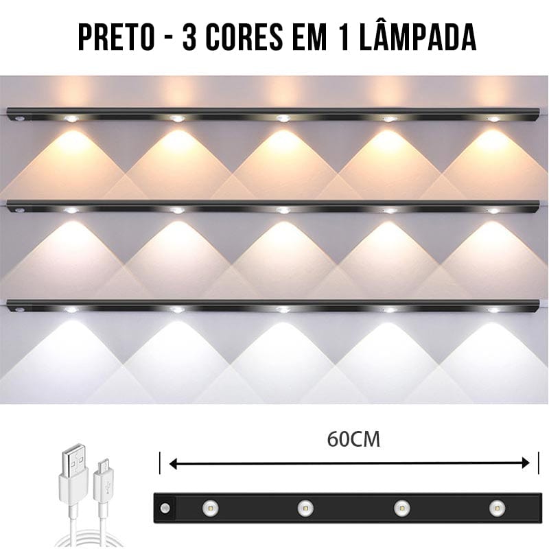 Barra Luminaria LED Regulável em 3 Cores com Sensor de Presença